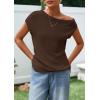 imagePRETTYGARDEN Womens Off The Shoulder Tops 2026 Summer Casual Short Sleeve Tunic T Shirts Lightweight Knit SweatersCoffee