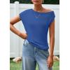 imagePRETTYGARDEN Womens Off The Shoulder Tops 2026 Summer Casual Short Sleeve Tunic T Shirts Lightweight Knit SweatersDark Blue