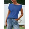 imagePRETTYGARDEN Womens Off The Shoulder Tops 2026 Summer Casual Short Sleeve Tunic T Shirts Lightweight Knit SweatersDark Blue