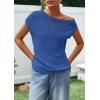 imagePRETTYGARDEN Womens Off The Shoulder Tops 2026 Summer Casual Short Sleeve Tunic T Shirts Lightweight Knit SweatersDark Blue