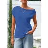imagePRETTYGARDEN Womens Off The Shoulder Tops 2026 Summer Casual Short Sleeve Tunic T Shirts Lightweight Knit SweatersDark Blue