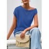imagePRETTYGARDEN Womens Off The Shoulder Tops 2026 Summer Casual Short Sleeve Tunic T Shirts Lightweight Knit SweatersDark Blue