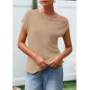 imagePRETTYGARDEN Womens Off The Shoulder Tops 2026 Summer Casual Short Sleeve Tunic T Shirts Lightweight Knit SweatersKhaki