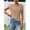imagePRETTYGARDEN Womens Off The Shoulder Tops 2026 Summer Casual Short Sleeve Tunic T Shirts Lightweight Knit SweatersKhaki