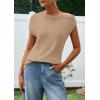 imagePRETTYGARDEN Womens Off The Shoulder Tops 2026 Summer Casual Short Sleeve Tunic T Shirts Lightweight Knit SweatersKhaki