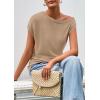 imagePRETTYGARDEN Womens Off The Shoulder Tops 2026 Summer Casual Short Sleeve Tunic T Shirts Lightweight Knit SweatersKhaki