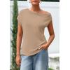 imagePRETTYGARDEN Womens Off The Shoulder Tops 2026 Summer Casual Short Sleeve Tunic T Shirts Lightweight Knit SweatersKhaki