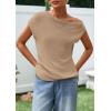 imagePRETTYGARDEN Womens Off The Shoulder Tops 2026 Summer Casual Short Sleeve Tunic T Shirts Lightweight Knit SweatersKhaki