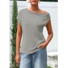 imagePRETTYGARDEN Womens Off The Shoulder Tops 2026 Summer Casual Short Sleeve Tunic T Shirts Lightweight Knit SweatersLight Grey