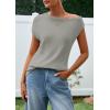 imagePRETTYGARDEN Womens Off The Shoulder Tops 2026 Summer Casual Short Sleeve Tunic T Shirts Lightweight Knit SweatersLight Grey