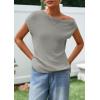 imagePRETTYGARDEN Womens Off The Shoulder Tops 2026 Summer Casual Short Sleeve Tunic T Shirts Lightweight Knit SweatersLight Grey