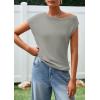 imagePRETTYGARDEN Womens Off The Shoulder Tops 2026 Summer Casual Short Sleeve Tunic T Shirts Lightweight Knit SweatersLight Grey