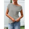 imagePRETTYGARDEN Womens Off The Shoulder Tops 2026 Summer Casual Short Sleeve Tunic T Shirts Lightweight Knit SweatersLight Grey