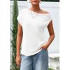 imagePRETTYGARDEN Womens Off The Shoulder Tops 2026 Summer Casual Short Sleeve Tunic T Shirts Lightweight Knit SweatersWhite