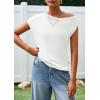 imagePRETTYGARDEN Womens Off The Shoulder Tops 2026 Summer Casual Short Sleeve Tunic T Shirts Lightweight Knit SweatersWhite