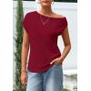 imagePRETTYGARDEN Womens Off The Shoulder Tops 2026 Summer Casual Short Sleeve Tunic T Shirts Lightweight Knit SweatersWine Red