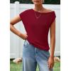 imagePRETTYGARDEN Womens Off The Shoulder Tops 2026 Summer Casual Short Sleeve Tunic T Shirts Lightweight Knit SweatersWine Red