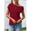 imagePRETTYGARDEN Womens Off The Shoulder Tops 2026 Summer Casual Short Sleeve Tunic T Shirts Lightweight Knit SweatersWine Red