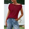 imagePRETTYGARDEN Womens Off The Shoulder Tops 2026 Summer Casual Short Sleeve Tunic T Shirts Lightweight Knit SweatersWine Red