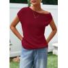 imagePRETTYGARDEN Womens Off The Shoulder Tops 2026 Summer Casual Short Sleeve Tunic T Shirts Lightweight Knit SweatersWine Red