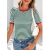 imagePRETTYGARDEN Womens Puff Short Sleeve Summer Tops 2026 Casual Ribbed Knit Work Basic Tees Crewneck Spring Striped T ShirtsGreen