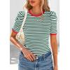 imagePRETTYGARDEN Womens Puff Short Sleeve Summer Tops 2026 Casual Ribbed Knit Work Basic Tees Crewneck Spring Striped T ShirtsGreen