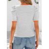 imagePRETTYGARDEN Womens Puff Short Sleeve Summer Tops 2026 Casual Ribbed Knit Work Basic Tees Crewneck Spring Striped T ShirtsGrey
