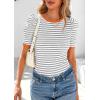 imagePRETTYGARDEN Womens Puff Short Sleeve Summer Tops 2026 Casual Ribbed Knit Work Basic Tees Crewneck Spring Striped T ShirtsGrey