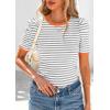 imagePRETTYGARDEN Womens Puff Short Sleeve Summer Tops 2026 Casual Ribbed Knit Work Basic Tees Crewneck Spring Striped T ShirtsGrey