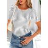 imagePRETTYGARDEN Womens Puff Short Sleeve Summer Tops 2026 Casual Ribbed Knit Work Basic Tees Crewneck Spring Striped T ShirtsGrey