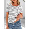 imagePRETTYGARDEN Womens Puff Short Sleeve Summer Tops 2026 Casual Ribbed Knit Work Basic Tees Crewneck Spring Striped T ShirtsGrey