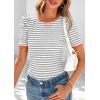 imagePRETTYGARDEN Womens Puff Short Sleeve Summer Tops 2026 Casual Ribbed Knit Work Basic Tees Crewneck Spring Striped T ShirtsGrey
