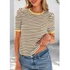 imagePRETTYGARDEN Womens Puff Short Sleeve Summer Tops 2026 Casual Ribbed Knit Work Basic Tees Crewneck Spring Striped T ShirtsKhaki