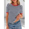 imagePRETTYGARDEN Womens Puff Short Sleeve Summer Tops 2026 Casual Ribbed Knit Work Basic Tees Crewneck Spring Striped T ShirtsNavy