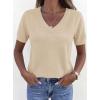 imagePRETTYGARDEN Womens Short Sleeve Sweaters V Neck Business Casual Tops Lightweight Sweater Shirts 2026 Summer Spring OutfitsApricot