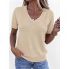 imagePRETTYGARDEN Womens Short Sleeve Sweaters V Neck Business Casual Tops Lightweight Sweater Shirts 2026 Summer Spring OutfitsApricot