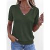 imagePRETTYGARDEN Womens Short Sleeve Sweaters V Neck Business Casual Tops Lightweight Sweater Shirts 2026 Summer Spring OutfitsArmy Green