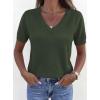 imagePRETTYGARDEN Womens Short Sleeve Sweaters V Neck Business Casual Tops Lightweight Sweater Shirts 2026 Summer Spring OutfitsArmy Green
