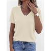 imagePRETTYGARDEN Womens Short Sleeve Sweaters V Neck Business Casual Tops Lightweight Sweater Shirts 2026 Summer Spring OutfitsBeige