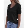 imagePRETTYGARDEN Womens Short Sleeve Sweaters V Neck Business Casual Tops Lightweight Sweater Shirts 2026 Summer Spring OutfitsBlack