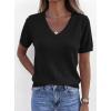 imagePRETTYGARDEN Womens Short Sleeve Sweaters V Neck Business Casual Tops Lightweight Sweater Shirts 2026 Summer Spring OutfitsBlack