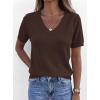 imagePRETTYGARDEN Womens Short Sleeve Sweaters V Neck Business Casual Tops Lightweight Sweater Shirts 2026 Summer Spring OutfitsBrown