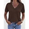 imagePRETTYGARDEN Womens Short Sleeve Sweaters V Neck Business Casual Tops Lightweight Sweater Shirts 2026 Summer Spring OutfitsBrown