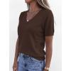 imagePRETTYGARDEN Womens Short Sleeve Sweaters V Neck Business Casual Tops Lightweight Sweater Shirts 2026 Summer Spring OutfitsBrown