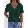 imagePRETTYGARDEN Womens Short Sleeve Sweaters V Neck Business Casual Tops Lightweight Sweater Shirts 2026 Summer Spring OutfitsDark Green