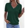 imagePRETTYGARDEN Womens Short Sleeve Sweaters V Neck Business Casual Tops Lightweight Sweater Shirts 2026 Summer Spring OutfitsDark Green