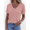 imagePRETTYGARDEN Womens Short Sleeve Sweaters V Neck Business Casual Tops Lightweight Sweater Shirts 2026 Summer Spring OutfitsDusty Pink
