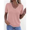 imagePRETTYGARDEN Womens Short Sleeve Sweaters V Neck Business Casual Tops Lightweight Sweater Shirts 2026 Summer Spring OutfitsDusty Pink