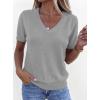imagePRETTYGARDEN Womens Short Sleeve Sweaters V Neck Business Casual Tops Lightweight Sweater Shirts 2026 Summer Spring OutfitsGrey