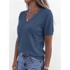 imagePRETTYGARDEN Womens Short Sleeve Sweaters V Neck Business Casual Tops Lightweight Sweater Shirts 2026 Summer Spring OutfitsGrey Blue
